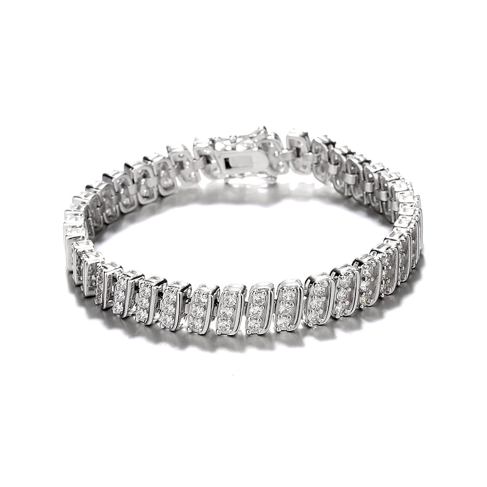 18K White Gold Vintage Style Tennis Bracelet with simulated Diamonds
